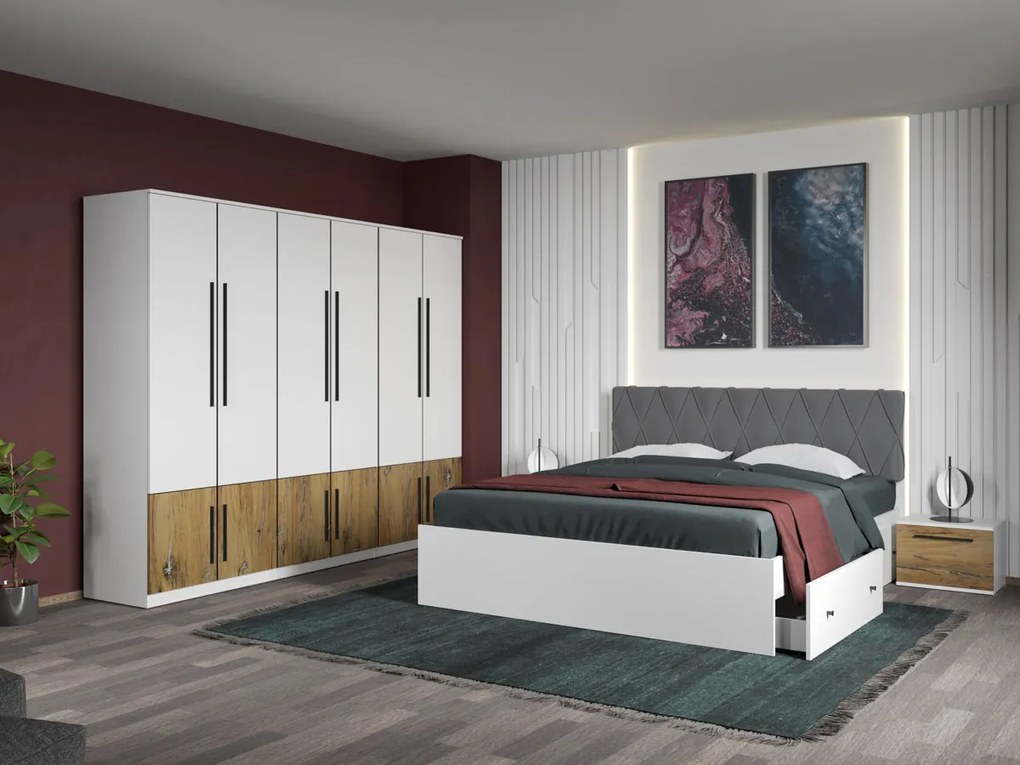 Set mobila dormitor 4 piese Alb/Stejar Eclipse C14