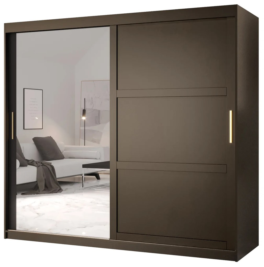 Dulap de haine Riven 2 200 (mat negru) (cu oglindă). 1064184