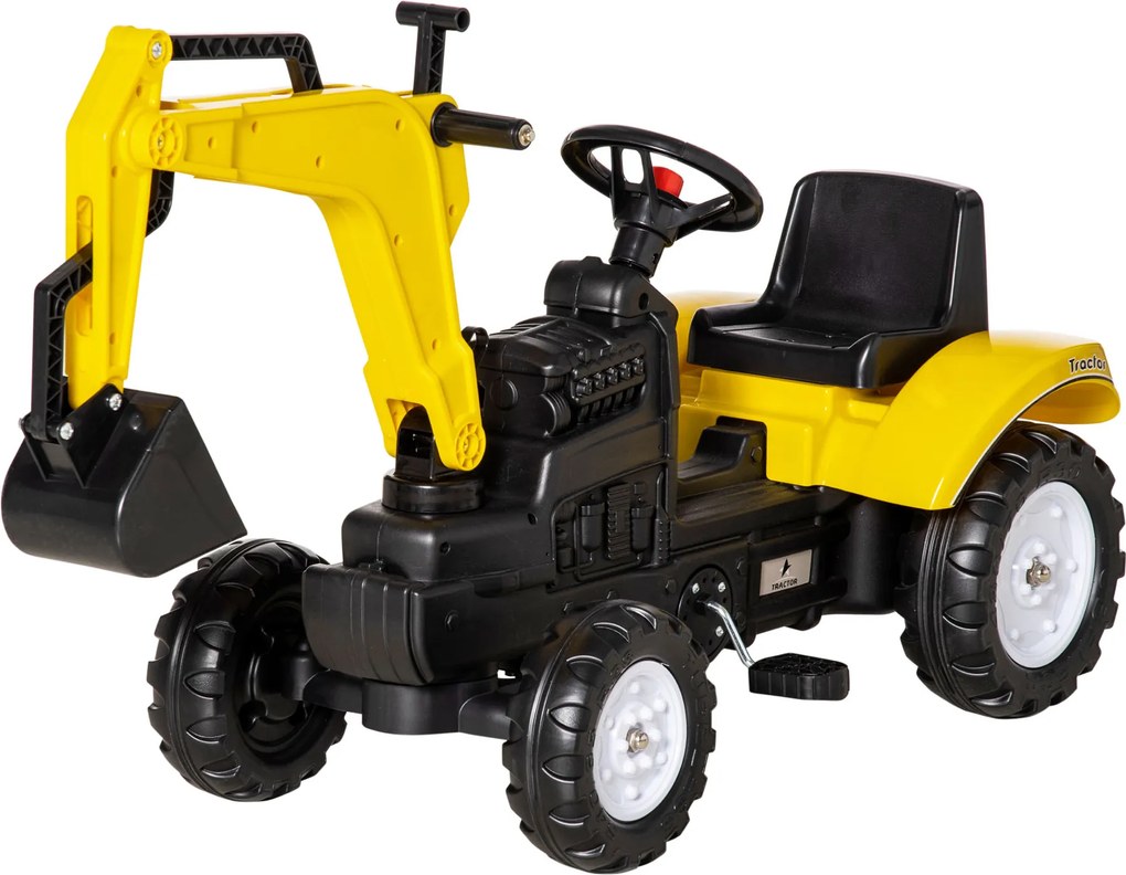 Excavator de jucarie HOMCOM Cu pedala Vehicul de constructie, cu claxon | Aosom Romania