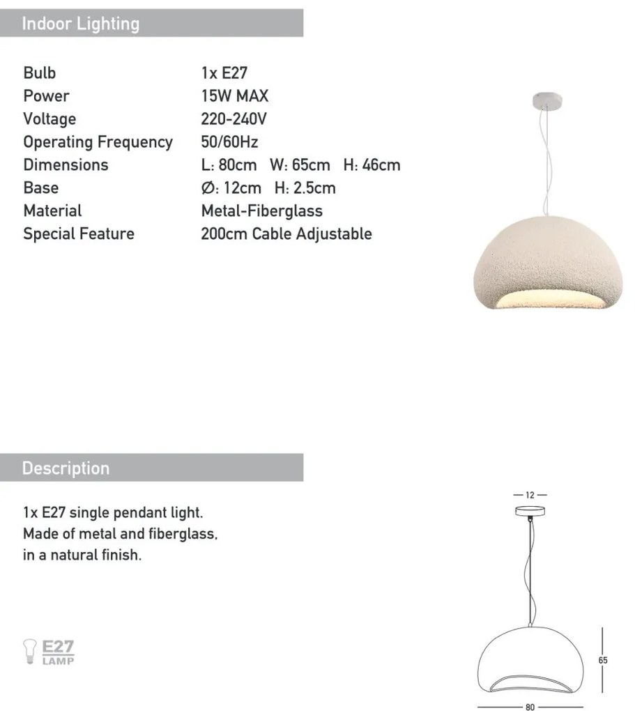 Lustra/Pendul design modern decorativ FIBERGLASS 80cm