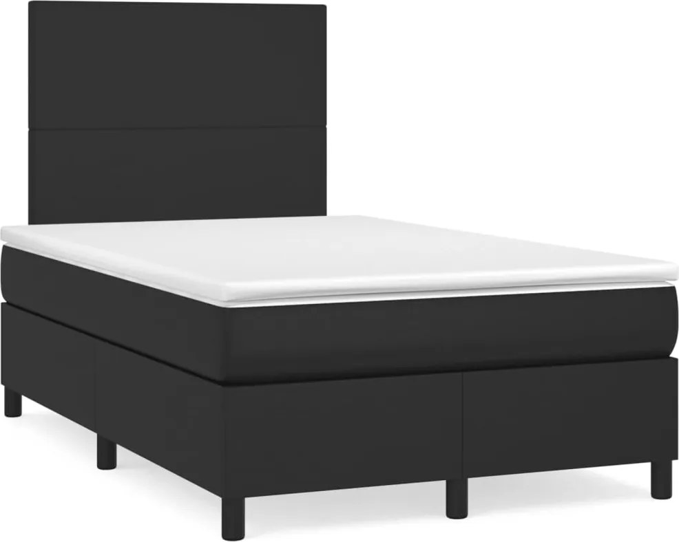 vidaXL Pat box spring cu saltea, negru, 120x200 cm, piele ecologică