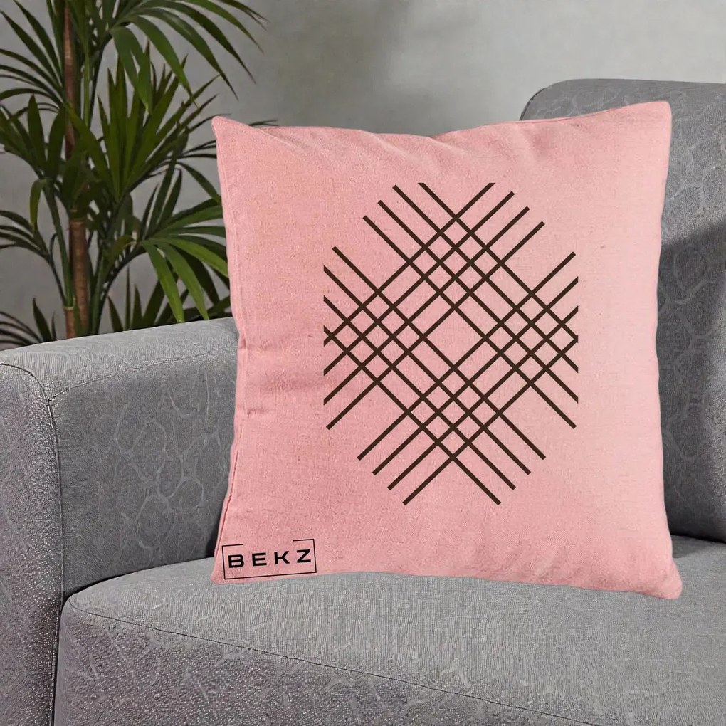 Perna Decorativa Geometric Grid, 40x40 cm, Roz, Husa Detasabila, Perna Inclusa, BEKZ®