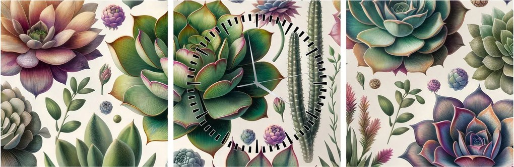 Tablou - Plante suculente (cu ceas) (90x30 cm)