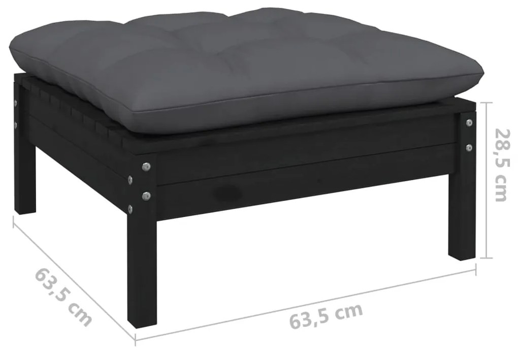 Set mobilier gradina cu perne, 10 piese, negru, lemn masiv pin Negru, 1