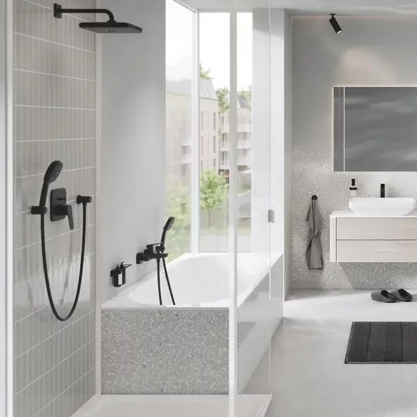 Baterie cada-dus incastrata Grohe Cubeo negru mat fara corp ingropat