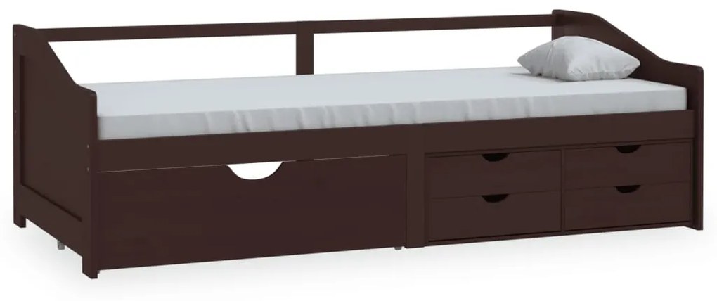 322172 vidaXL Pat de zi, 3 locuri, sertare, maro închis, 90x200 cm, lemn pin