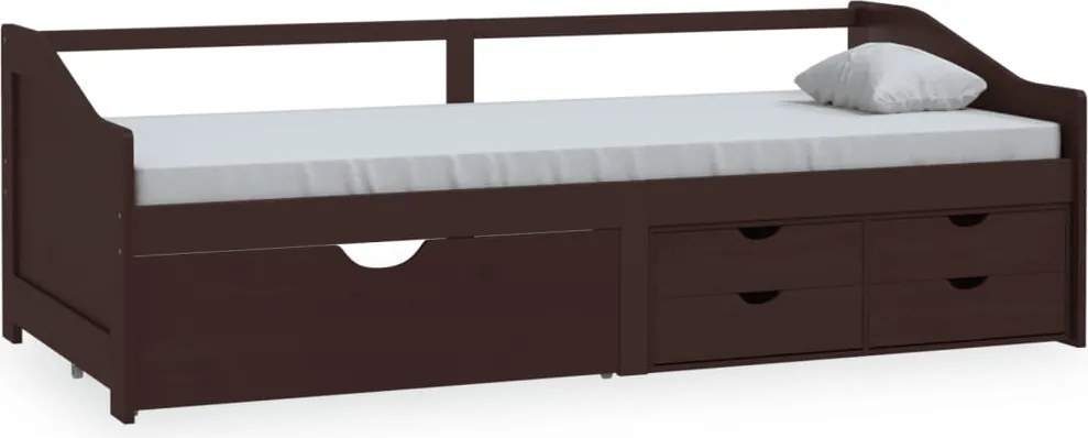 vidaXL Pat de zi, 3 locuri, sertare, maro închis, 90x200 cm, lemn pin