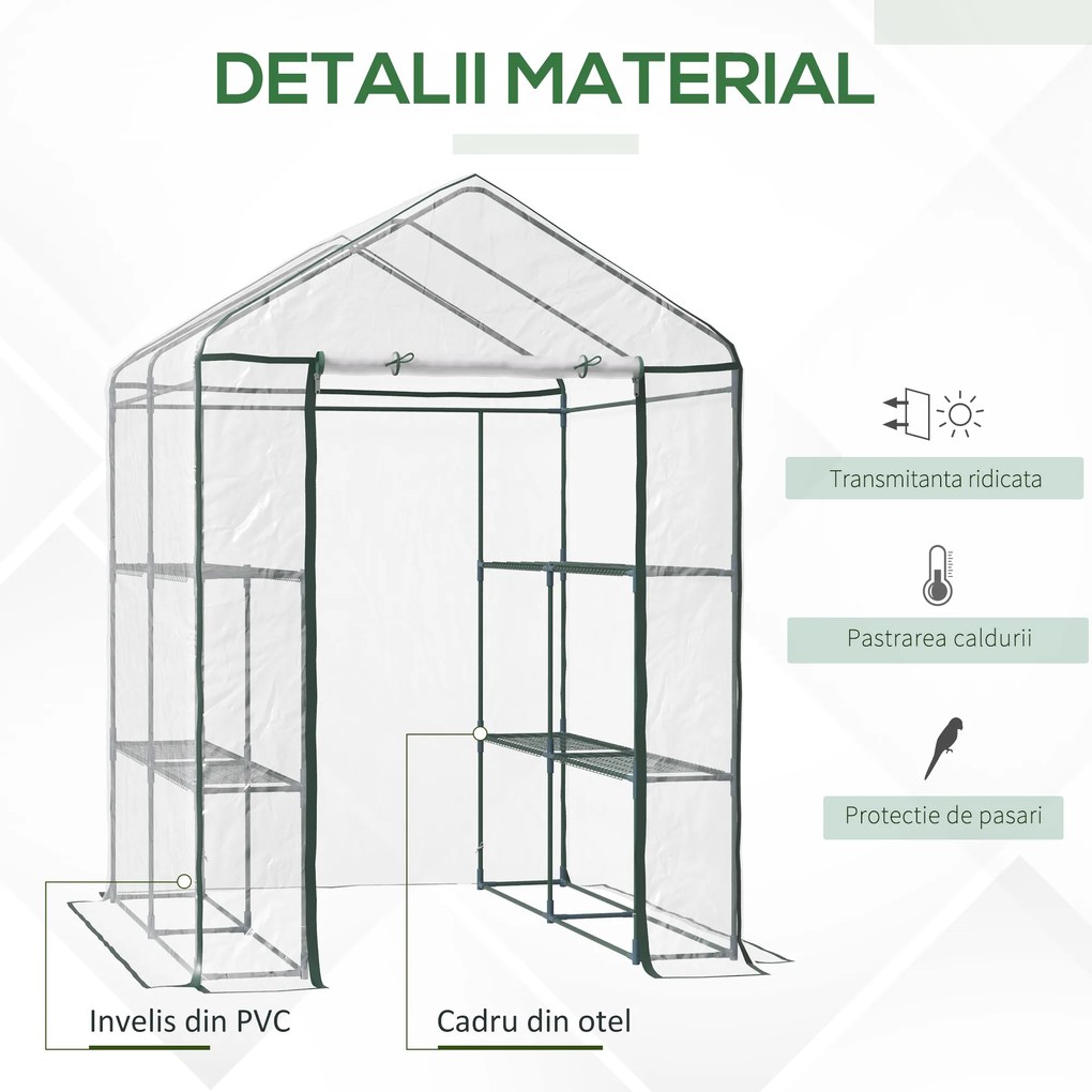 Outsunny sera de gradina, sera pentru plante, legume, fructe 143x143x195cm, transparenta | Aosom Romania