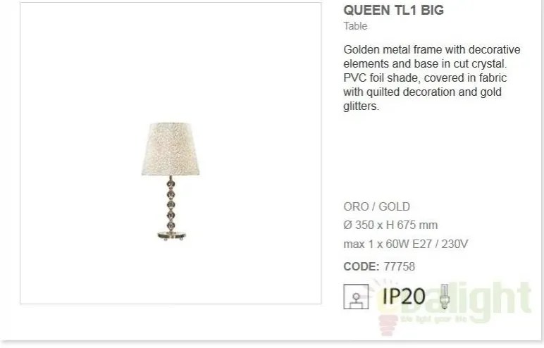 Veioza lampa de masa QUEEN TL1 BIG 077758