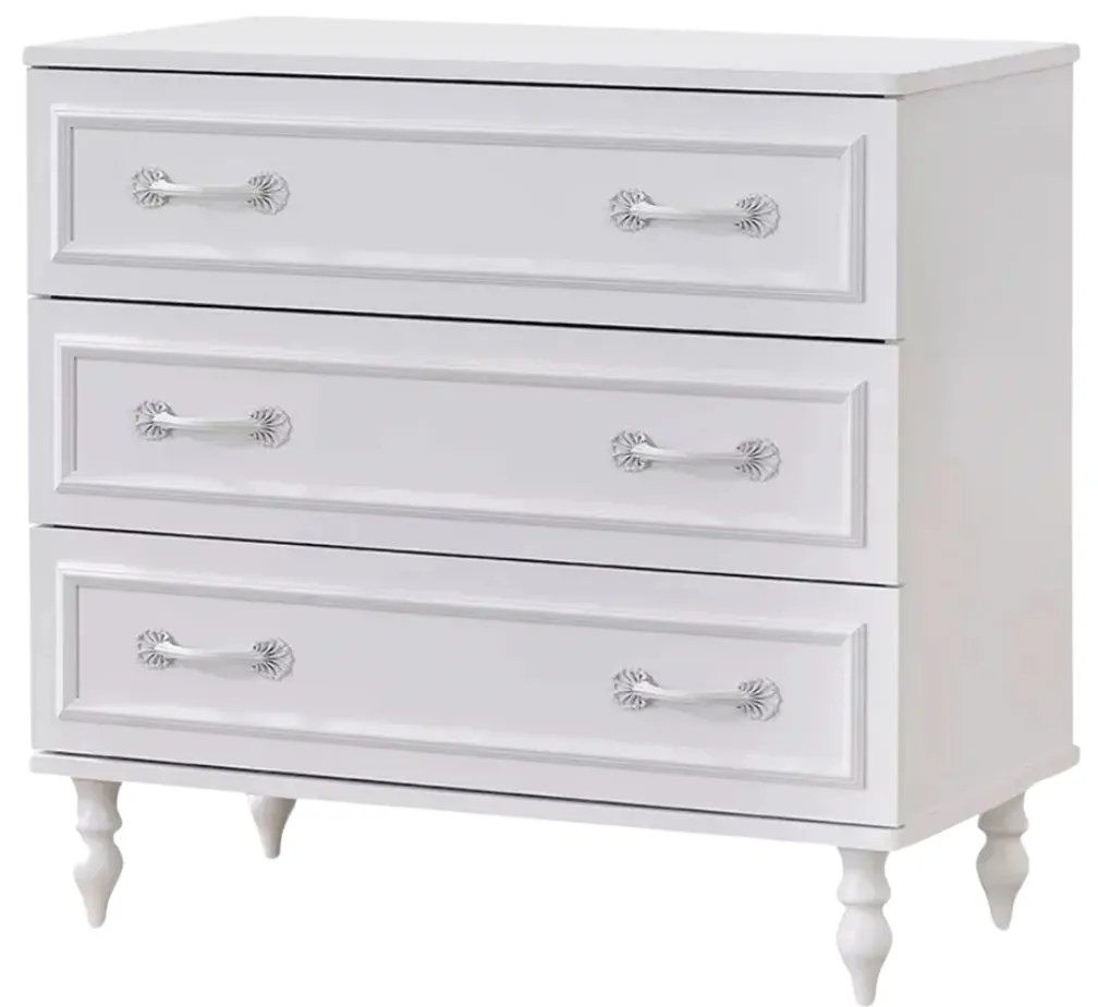 Comoda Juliette 3 Sertare, Alb Elegant, Dimensiuni 88x46x83 cm ,   Stil Clasic Romantic