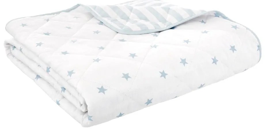 Cuvertură pentru copii albă-albastră matlasată din bumbac 135x190 cm Mini Star & Stripes – Bianca