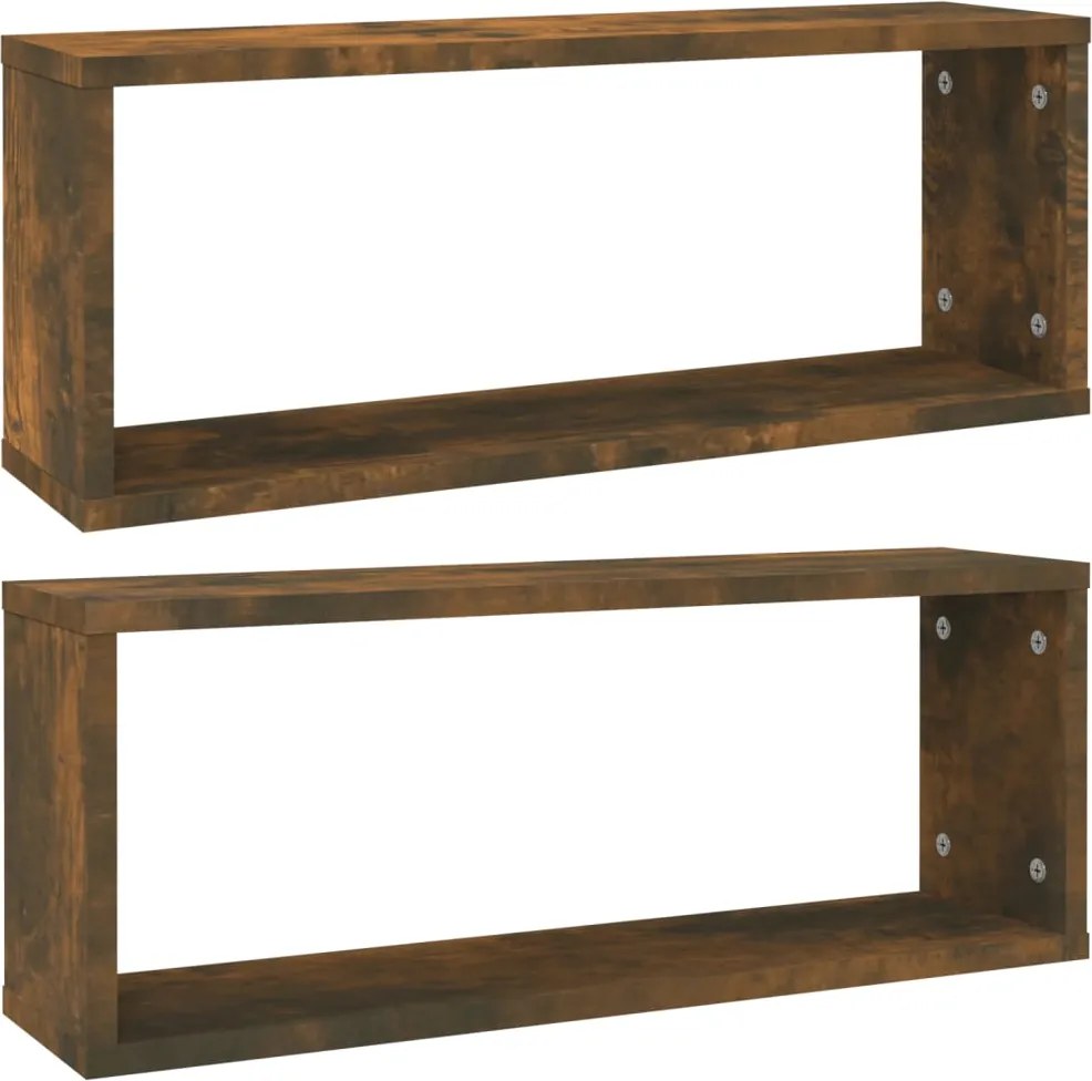 vidaXL Rafturi de perete cub, 2 buc., stejar fumuriu 60x15x23 cm, lemn
