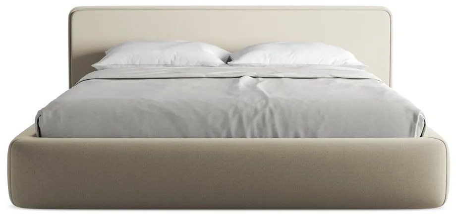 Pat matrimonial bej tapițat cu spațiu de depozitare cu somieră 180x200 cm Kiana – Makamii