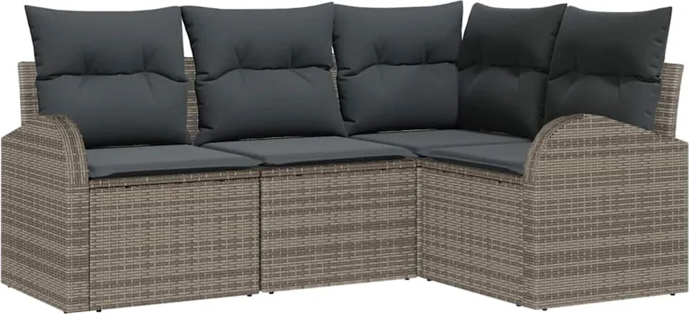 vidaXL Set de canapele pentru grădină cu pernă 4 pcs Gri poliratan