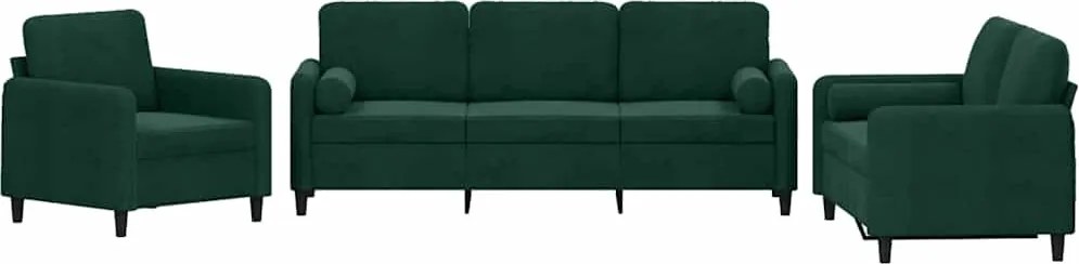 vidaXL Set canapea cu perne, 3 piese, verde închis, catifea