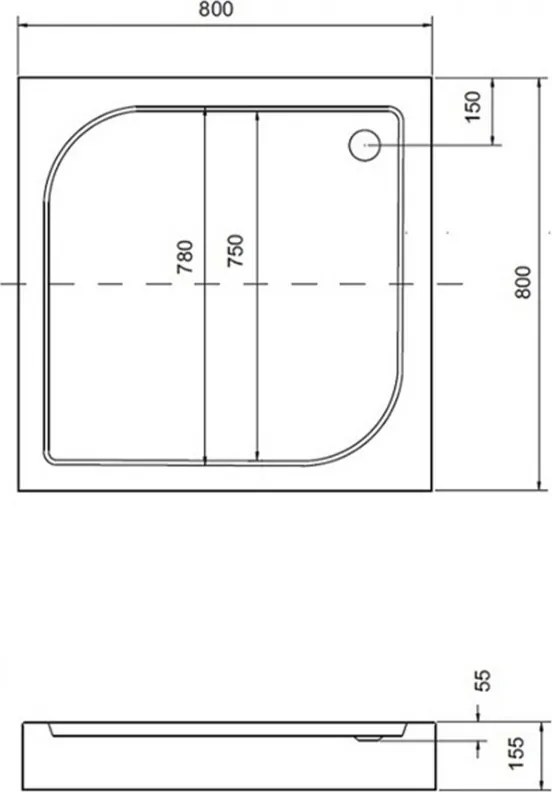 Cădiță de duș acrilică pătrată OSKAR80 80x80x5,5 cm