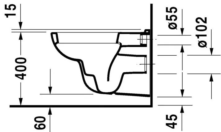 Vas WC suspendat Duravit D-Code 35x54 cm evacuare orizontala