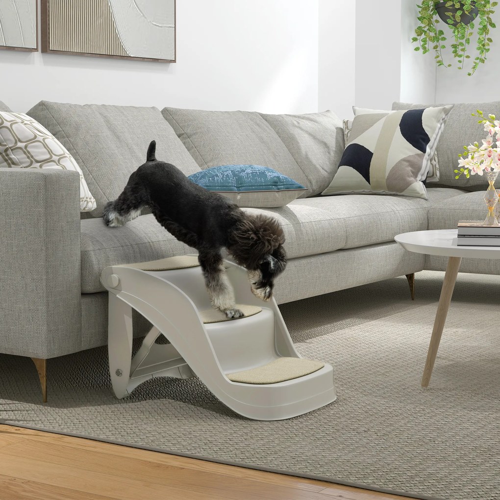 Scară pliabilă PawHut 3 trepte pentru câini mici, covorașe antiderapante, 49 x 38 x 38 cm — gri | Aosom Romania
