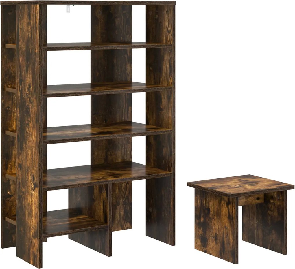 vidaXL Dulap pentru pantofi cu raft 2 pcs Stejar fumuriu Lemn compozit