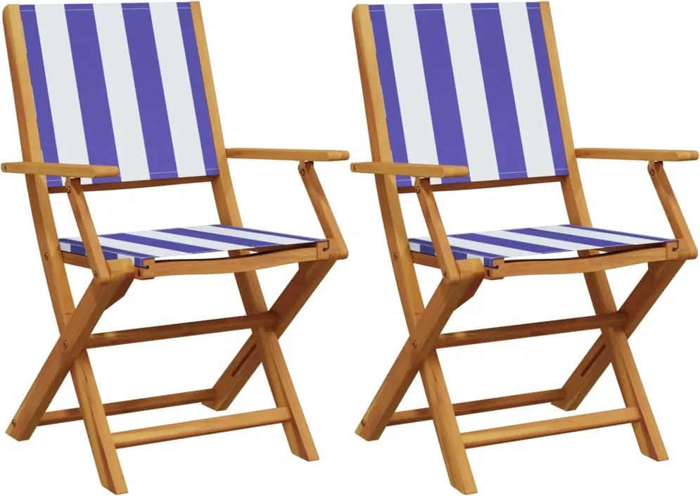 vidaXL Scaune grădină 2 buc., albastru/alb, lemn masiv acacia textil