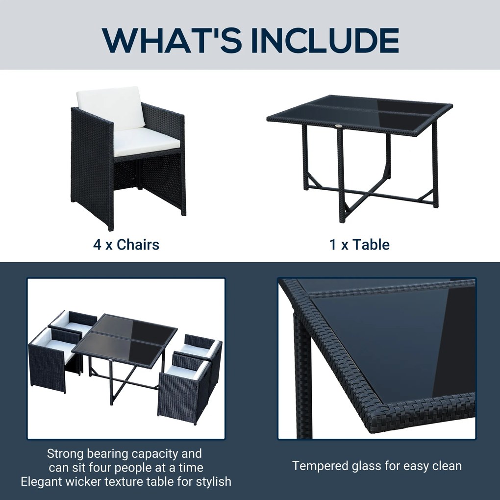 Outsunny Set Mobilier de Grădină cu Masă de Prânz, 4 Scaune și Perne, 109x109x72 cm, Negru | Aosom Romania
