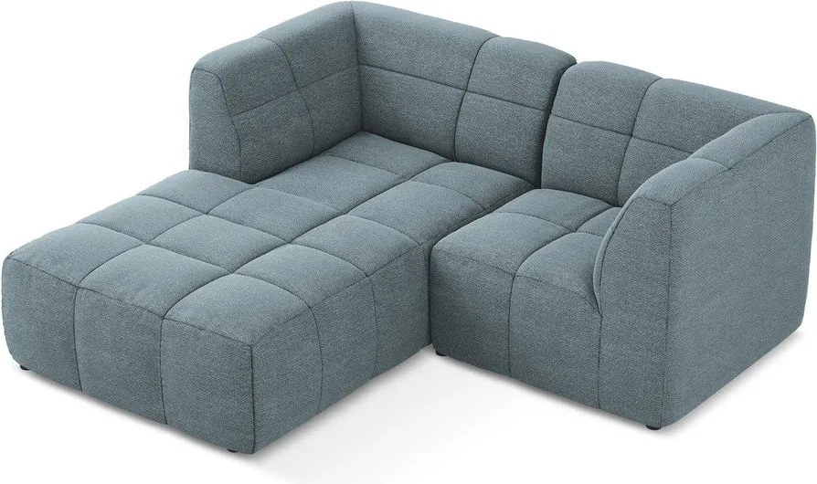 Colțar albastru cu tapițerie din țesătură bouclé (cu colț pe partea stângă/cu șezlong) Aloha – Makamii