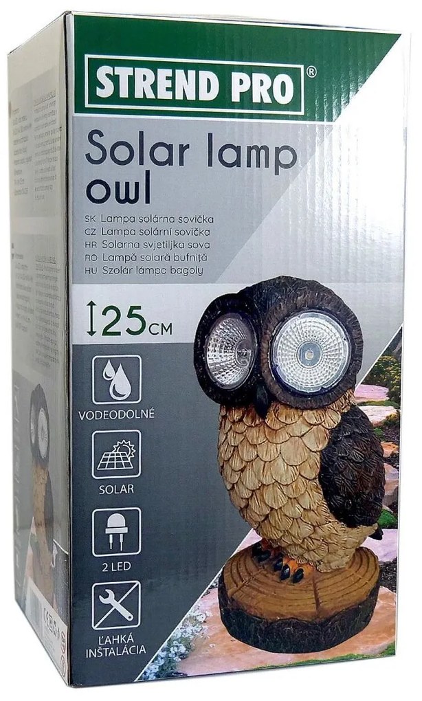 Decoratiune gradina, polirasina, lampa solara, bufnita, 14x14x25 cm