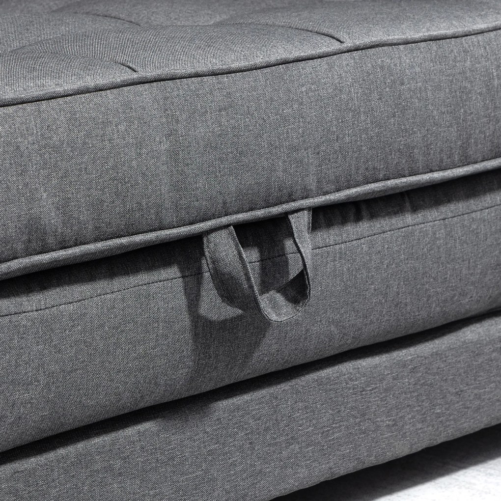 HOMCOM Canapea Extensibilă Pat de 2 Locuri Canapea din Material Textil cu Funcție de Pat Set de Canapele Tip Poliester Lin Lemn Cauțiucat Gri 147,5 x 75 x 85 cm | Aosom Romania