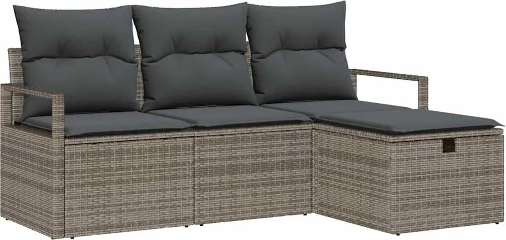 vidaXL Set de canapea cu pernă cu depozitare 4 pcs Gri poliratan