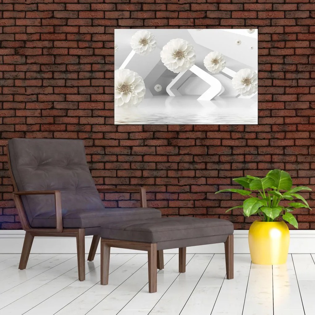 Tablou abstract cu flori albe (90x60 cm)