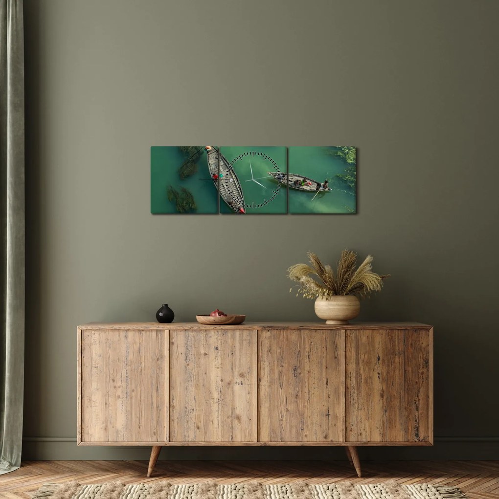 Tablou - Pescarii de pe râu (cu ceas) (90x30 cm)