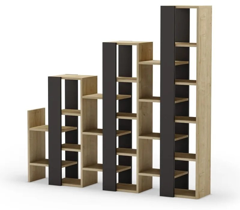 Etajeră neagră/în culoare naturală cu aspect de lemn de stejar 158x151 cm Anissa – Marckeric