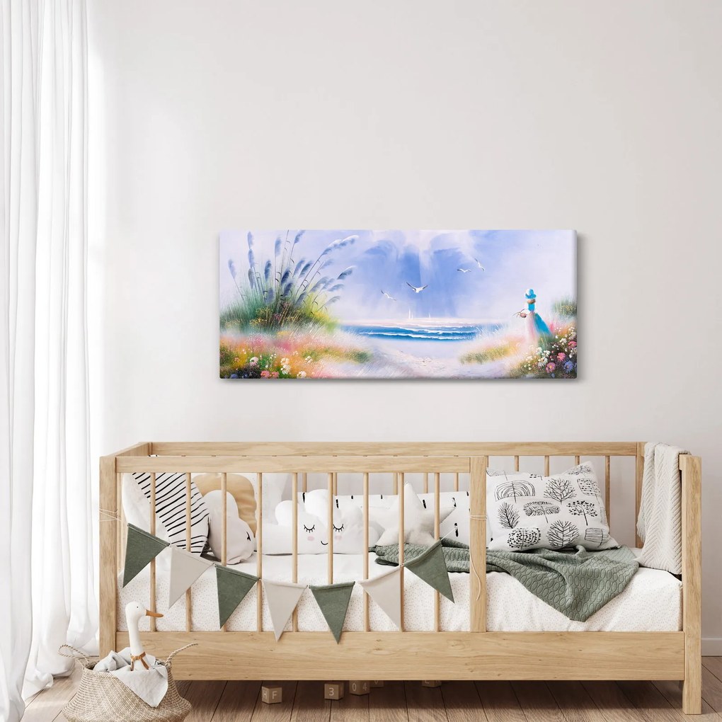 Tablou - Plaja romantică, pictură în ulei (120x50 cm)