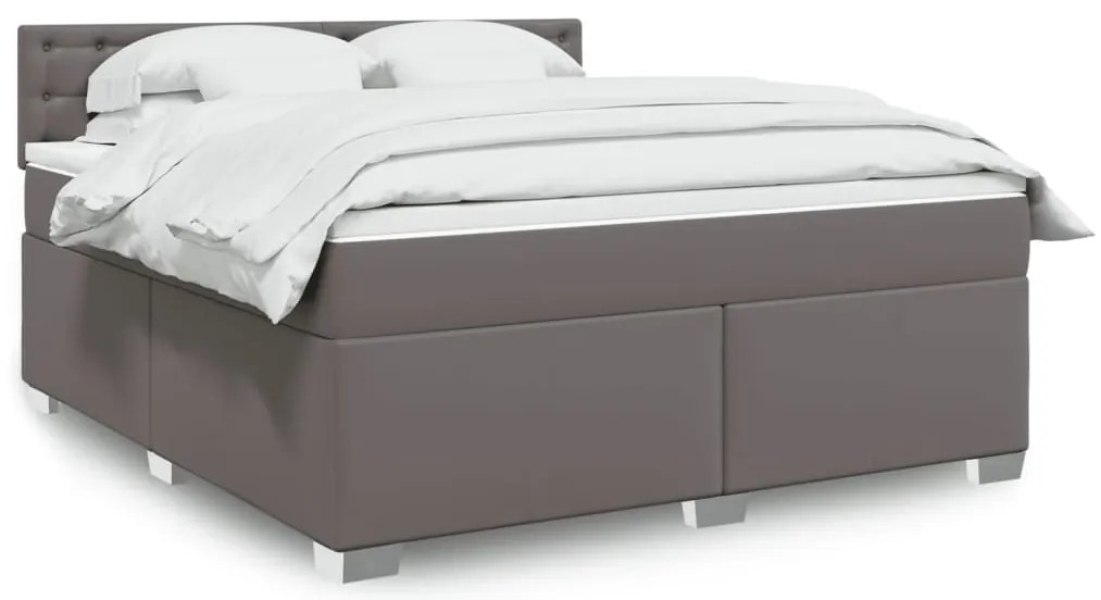 vidaXL Pat box spring cu saltea, gri, 180x200 cm, piele ecologică