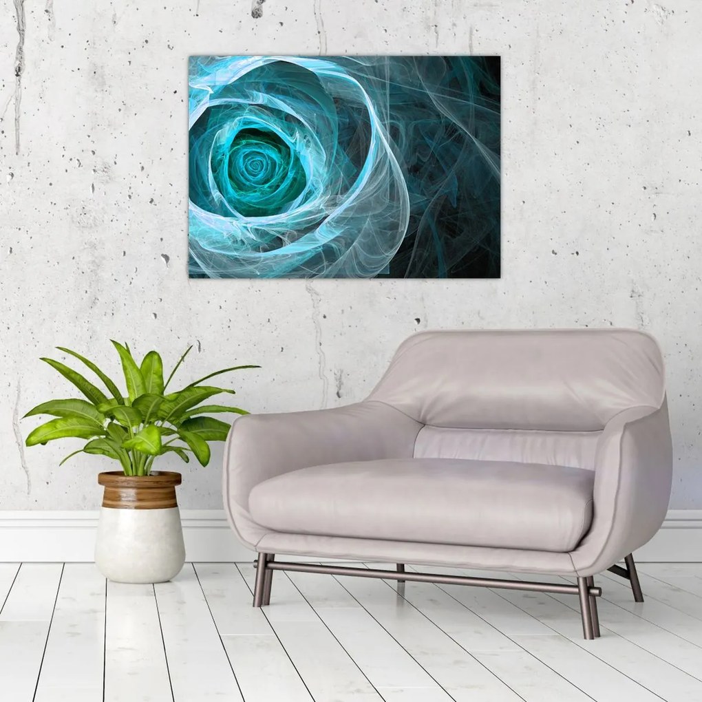 Tablou pe sticlă - Abstract trandafir albastru cu fundal negru (70x50 cm)