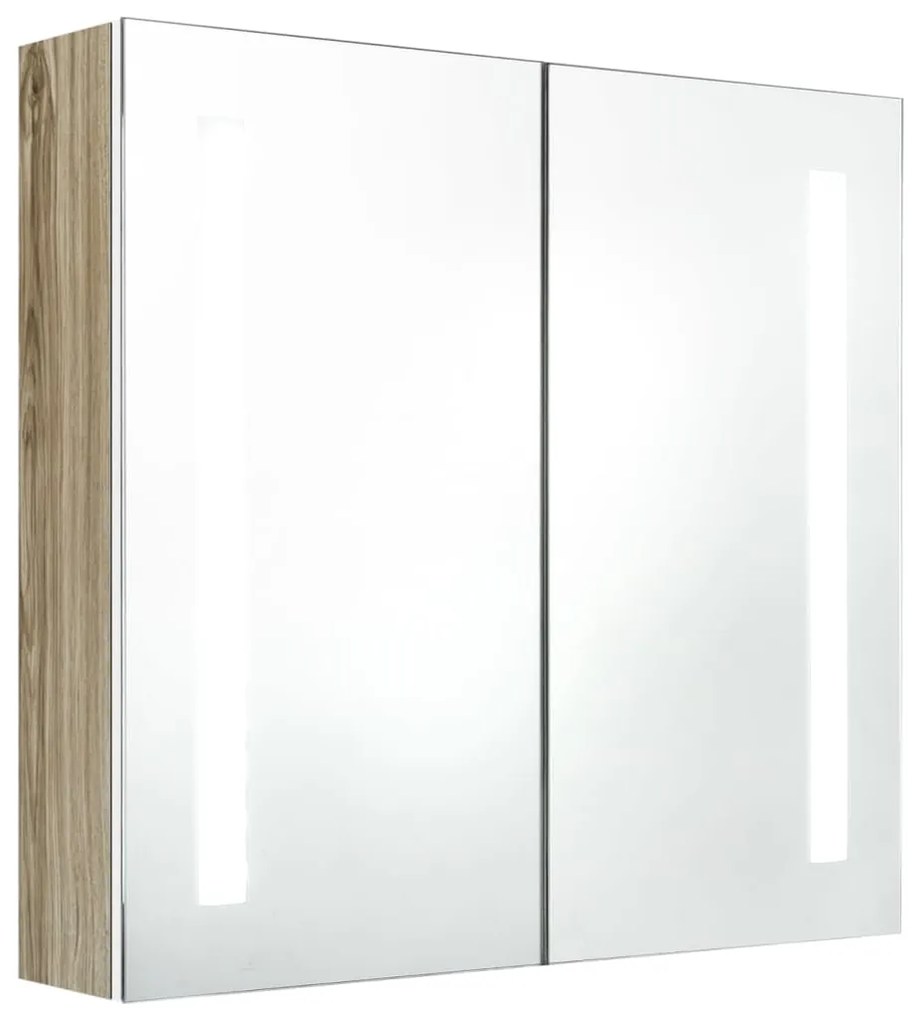 326523 vidaXL Dulap de baie cu oglindă și LED, alb și stejar, 62x14x60 cm