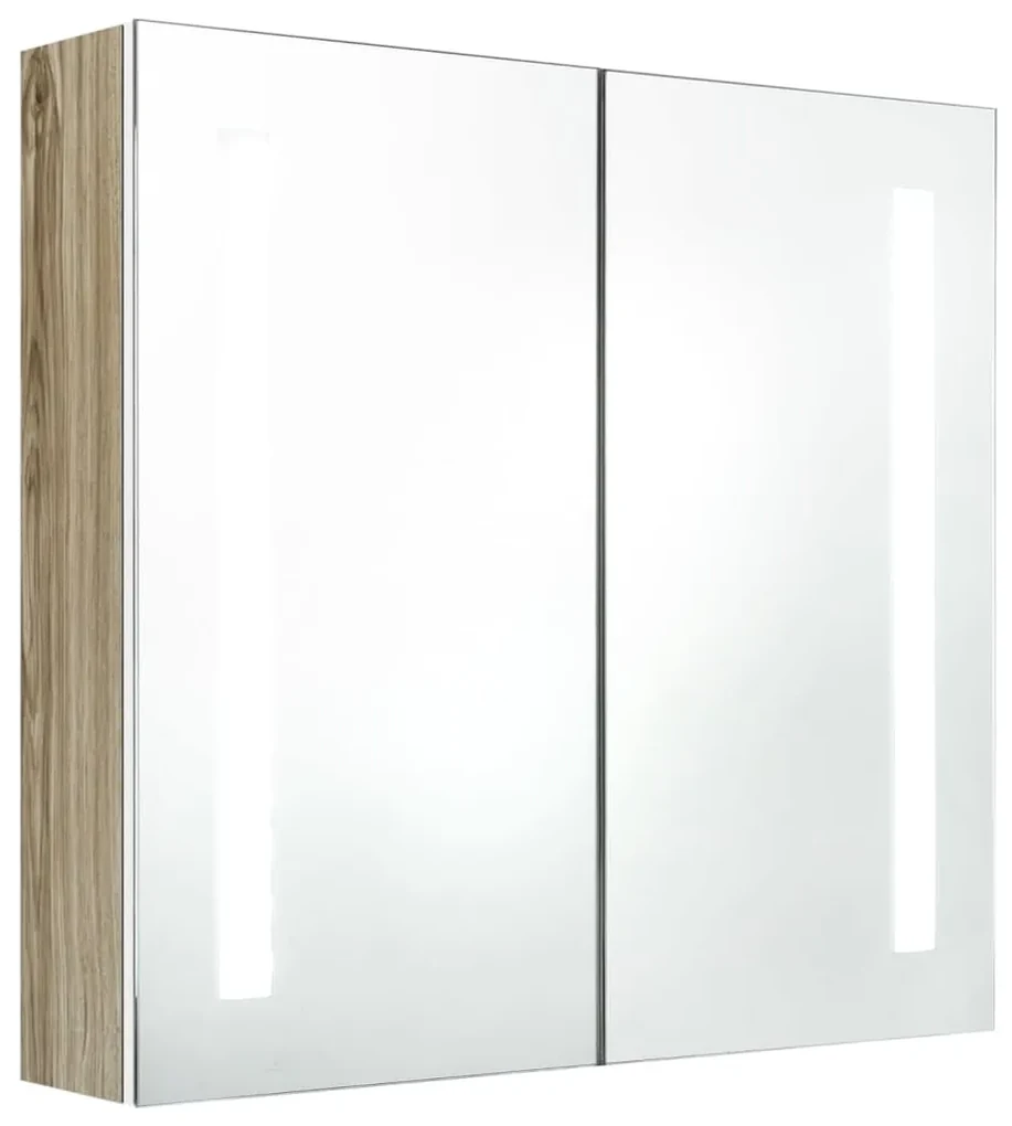 326523 vidaXL Dulap de baie cu oglindă și LED, alb și stejar, 62x14x60 cm