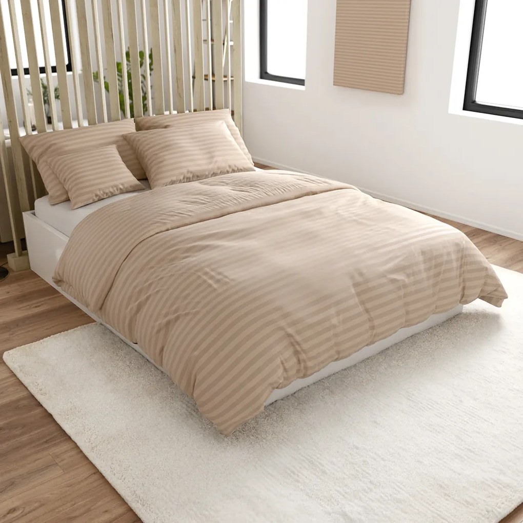Lenjerie de pat hoteliera din microfibra JASMINE bej - dunga 2 cm, buzunar hotelier Dimensiune lenjerie de pat: 70 x 90 cm | 140 x 200 cm
