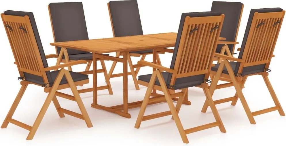 vidaXL Set mobilier de grădină cu perne gri, 7 piese, lemn masiv tec