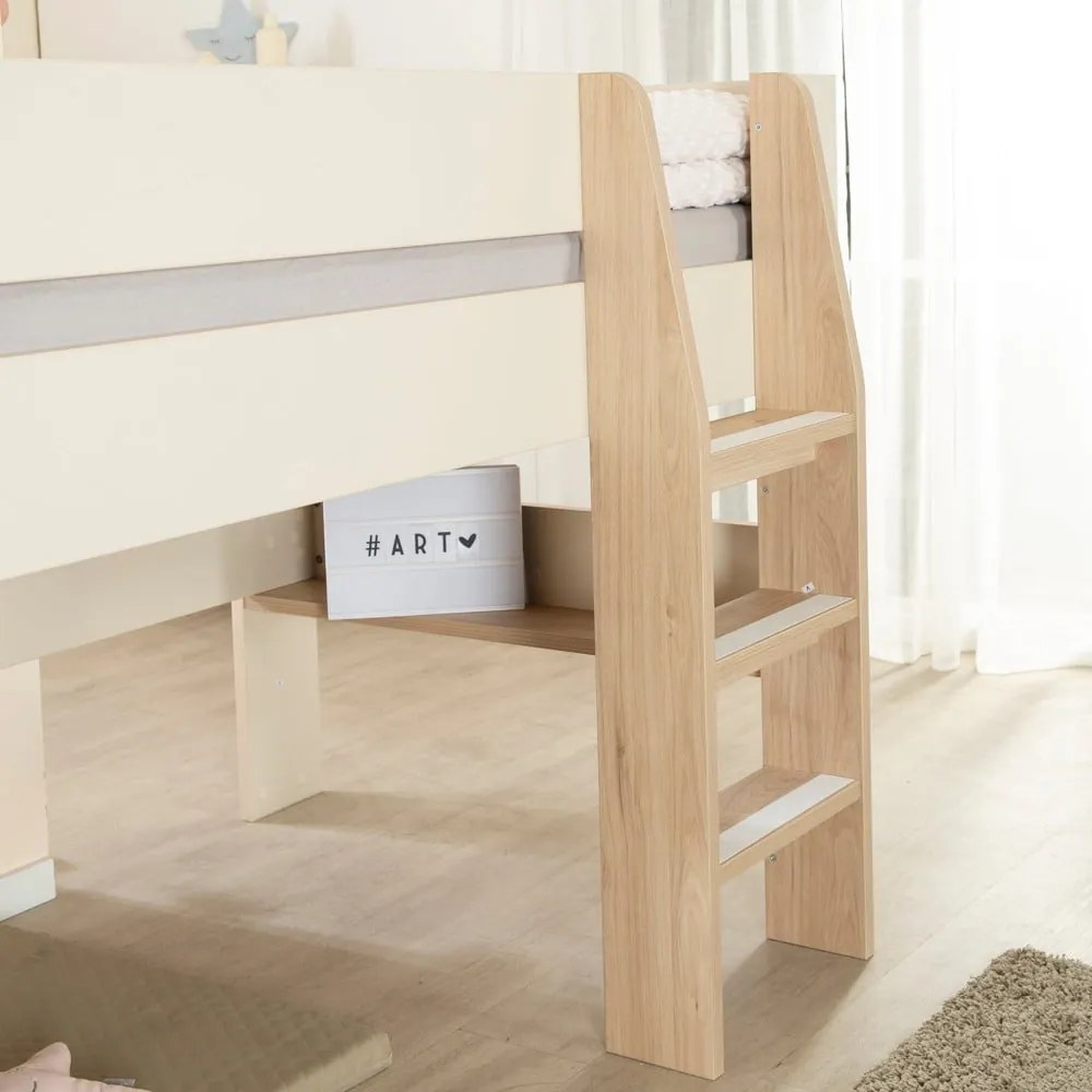 Pat pentru copii bej înalt fără somieră 90x200 cm Loft – Roba