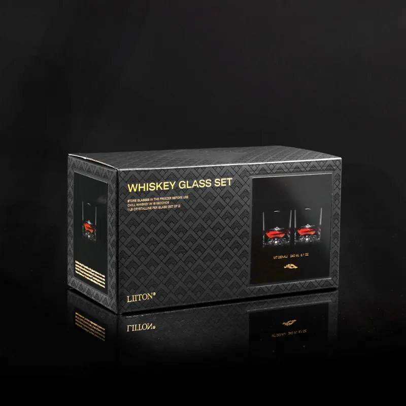 Set pahare pentru whisky LIITON 1006970 Denali, 230 ml, 2 buc, Fund 3D varful Denali, Transparent
