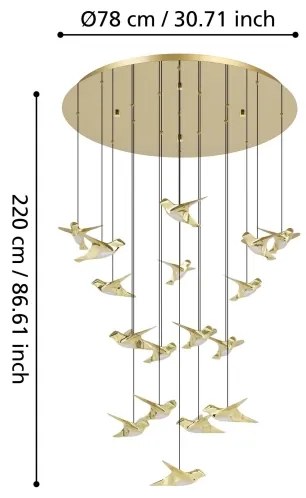 Lustră LED dimabilă pe cablu Eglo 390398 PARATEBUENO 17xLED/3W/230V auriu