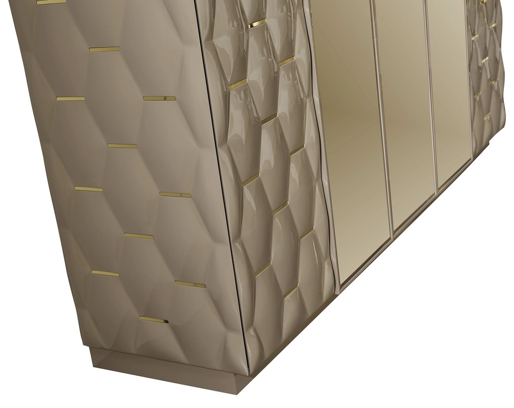Set dormitor complet mdf 30 mm si metal - royal lav - crem/antracit cu auriu