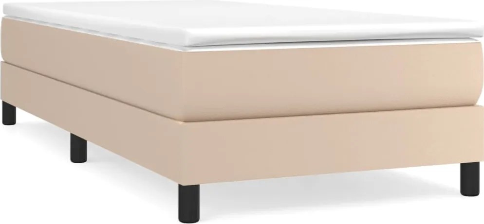 vidaXL Pat box spring cu saltea, cappuccino, 90x200 cm piele ecologică