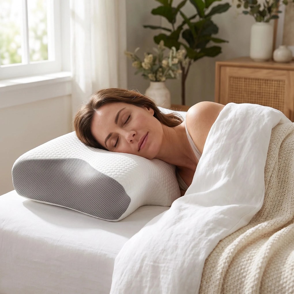 Perna cervicala ortopedica CERVI-SAN Bambus memory foam infuzat bambus antibacterian