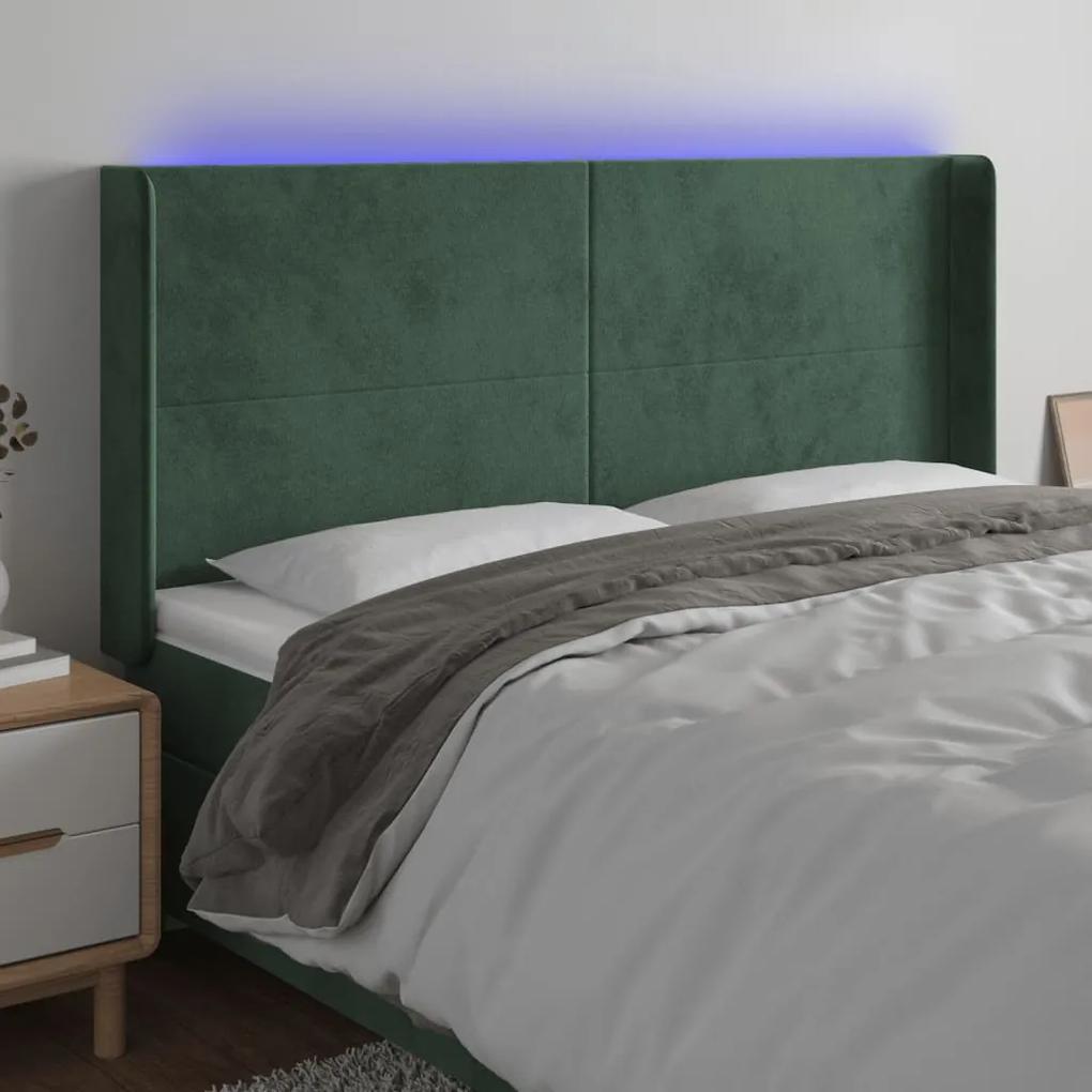 3123825 vidaXL Tăblie de pat cu LED, verde închis, 163x16x118/128 cm, catifea