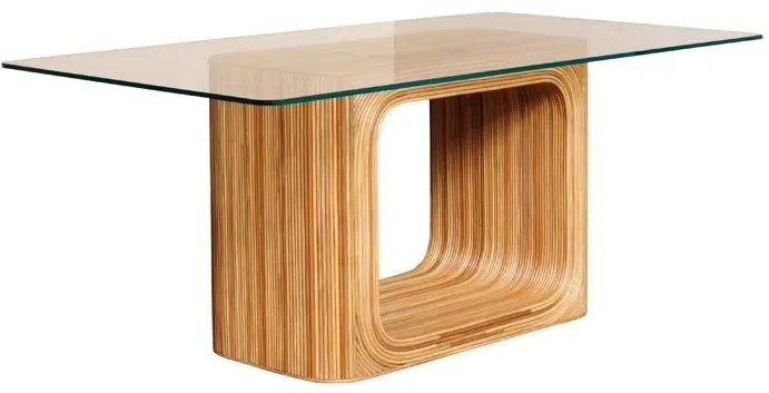 Masa dining, din rattan si blat de sticla, Glass