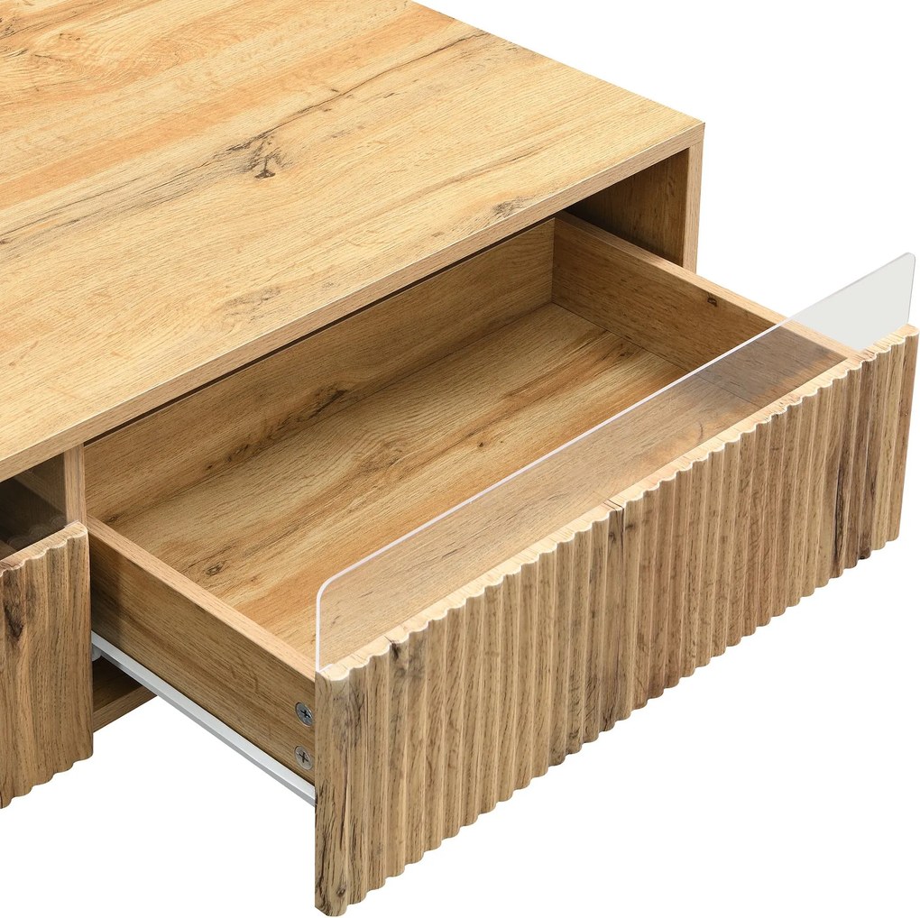 Set mobilier LED modern, comodă TV cu 4 uși &amp; masă de cafea cu 2 sertare, 178x35x45+110x50x40 cm, Culoare naturală