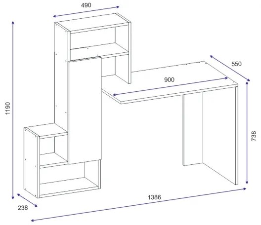 Masă de lucru cu raft IRMAK 119x138,6 cm alb