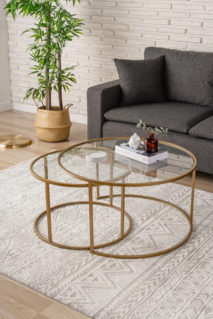 Set măsuțe cafea Belende (Auriu + sticlă). 1127423
